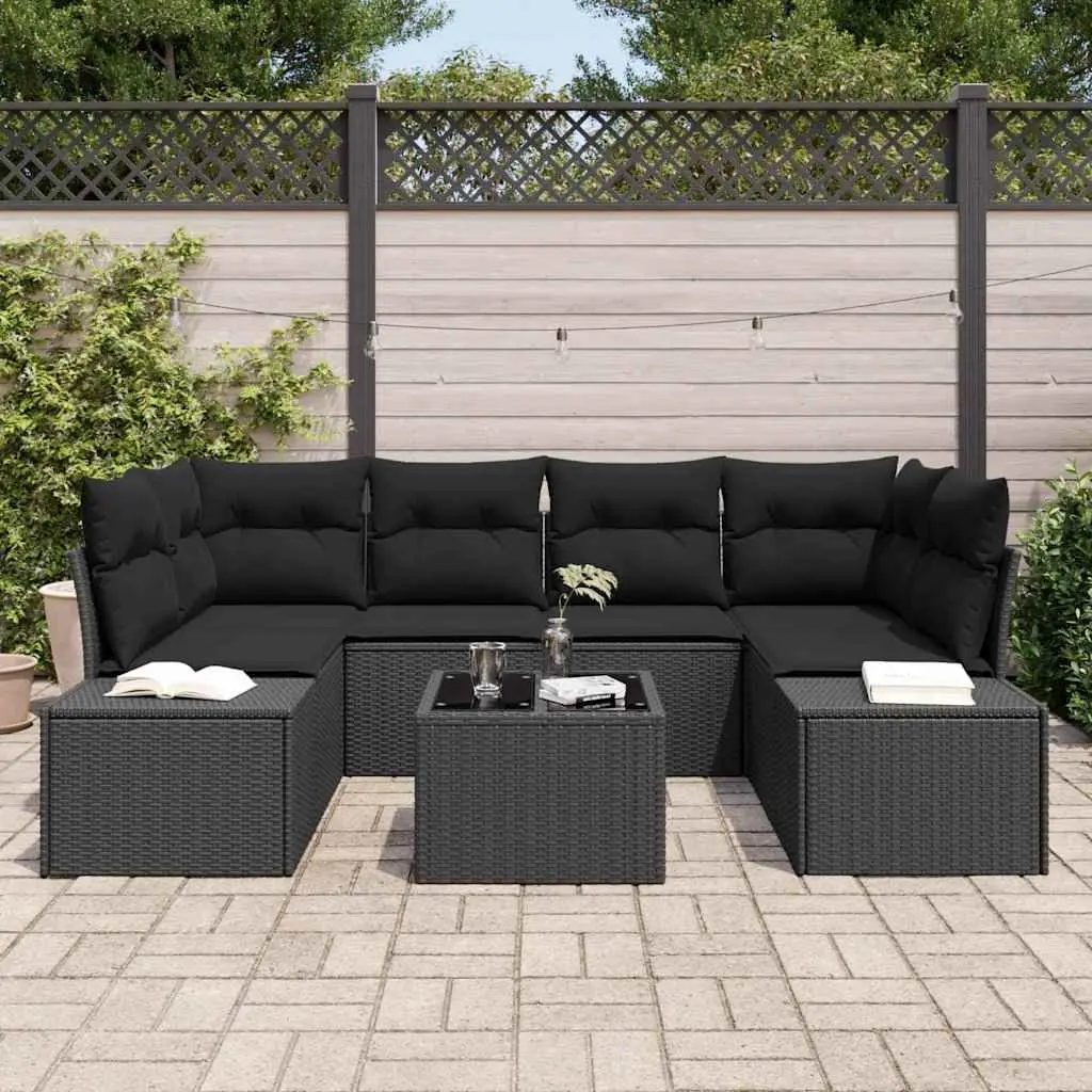 8-Piece Black Modular Garden Sofa Set with Storage