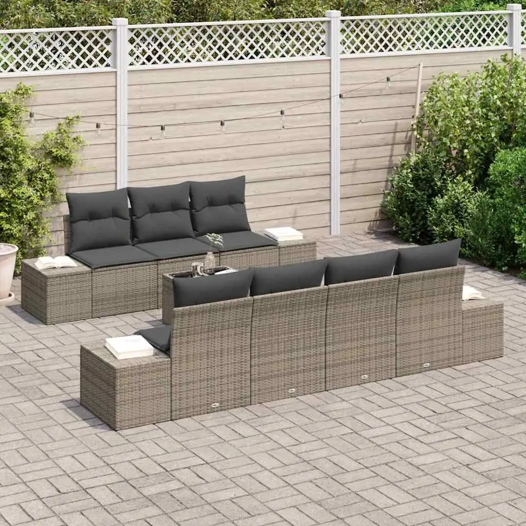 Garden Sofa Set Poly Rattan 8 Piece Outdoor Patio Furniture Grey with Cushions