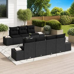 8-Piece Black Poly Rattan Garden Sofa Set for Patios