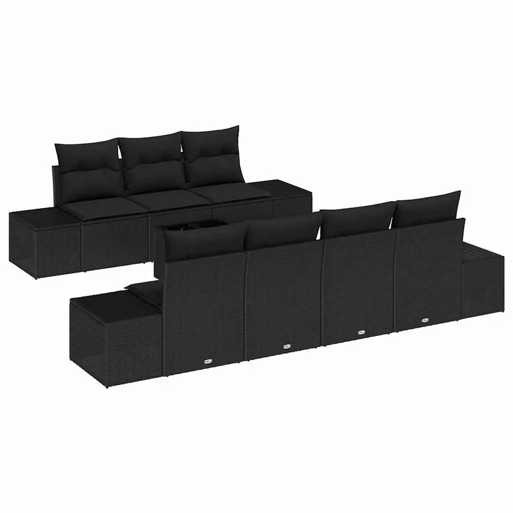 Garden Sofa Set Poly Rattan 8 Piece Black Outdoor Furniture Modular Patio Lounge