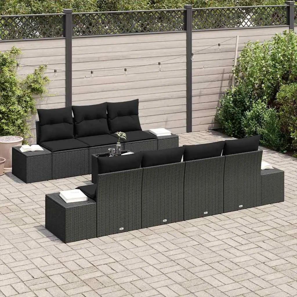 Garden Sofa Set Poly Rattan 8 Piece Black Outdoor Furniture Modular Patio Lounge