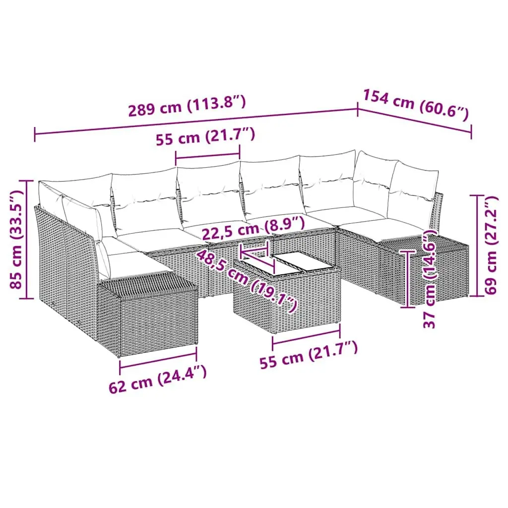 Outdoor Garden Sofa Set 8 Piece Modular Patio Furniture Black Poly Rattan with