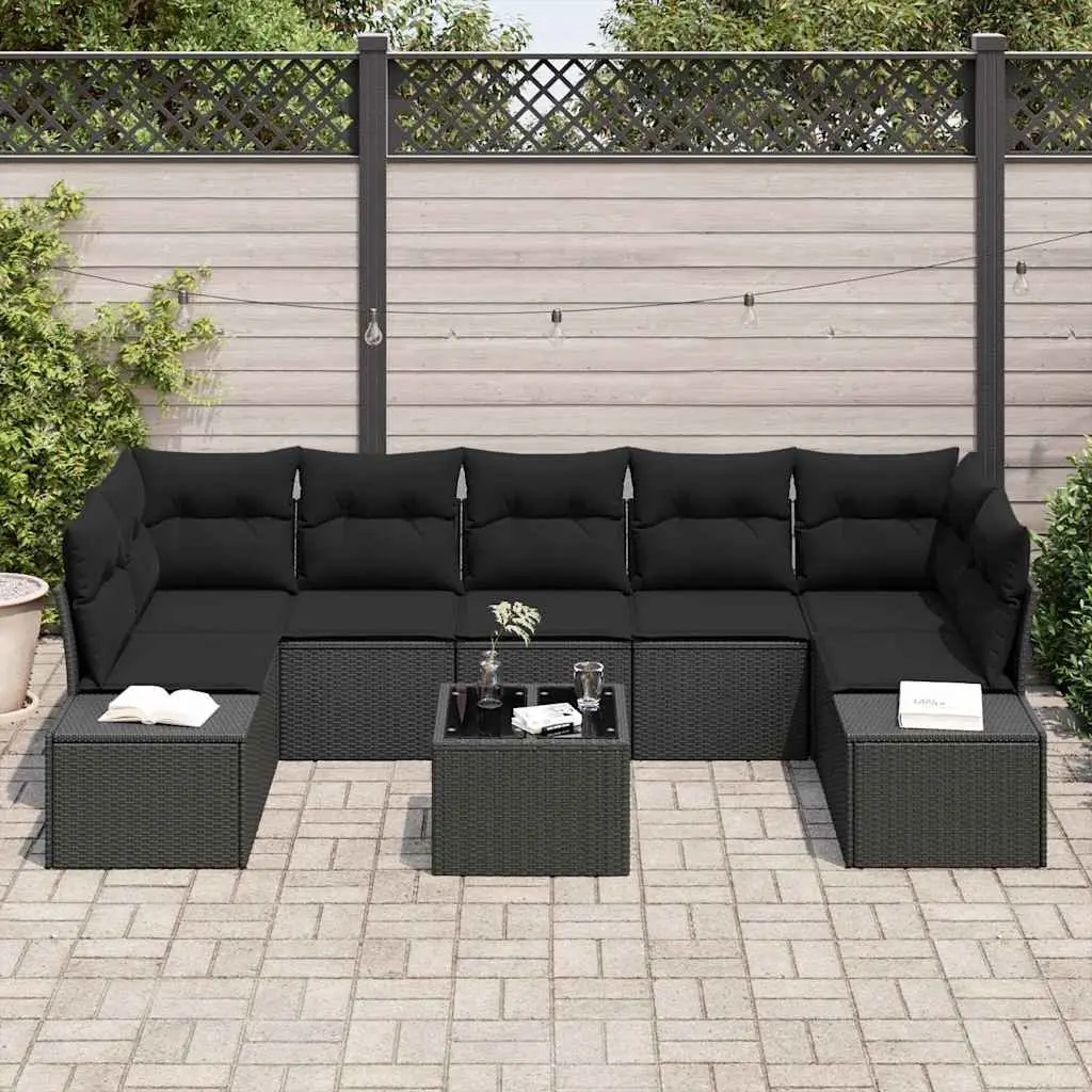 Outdoor Garden Sofa Set 8 Piece Modular Patio Furniture Black Poly Rattan with
