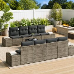 Premium 8-Piece Grey Poly Rattan Garden Sofa Set