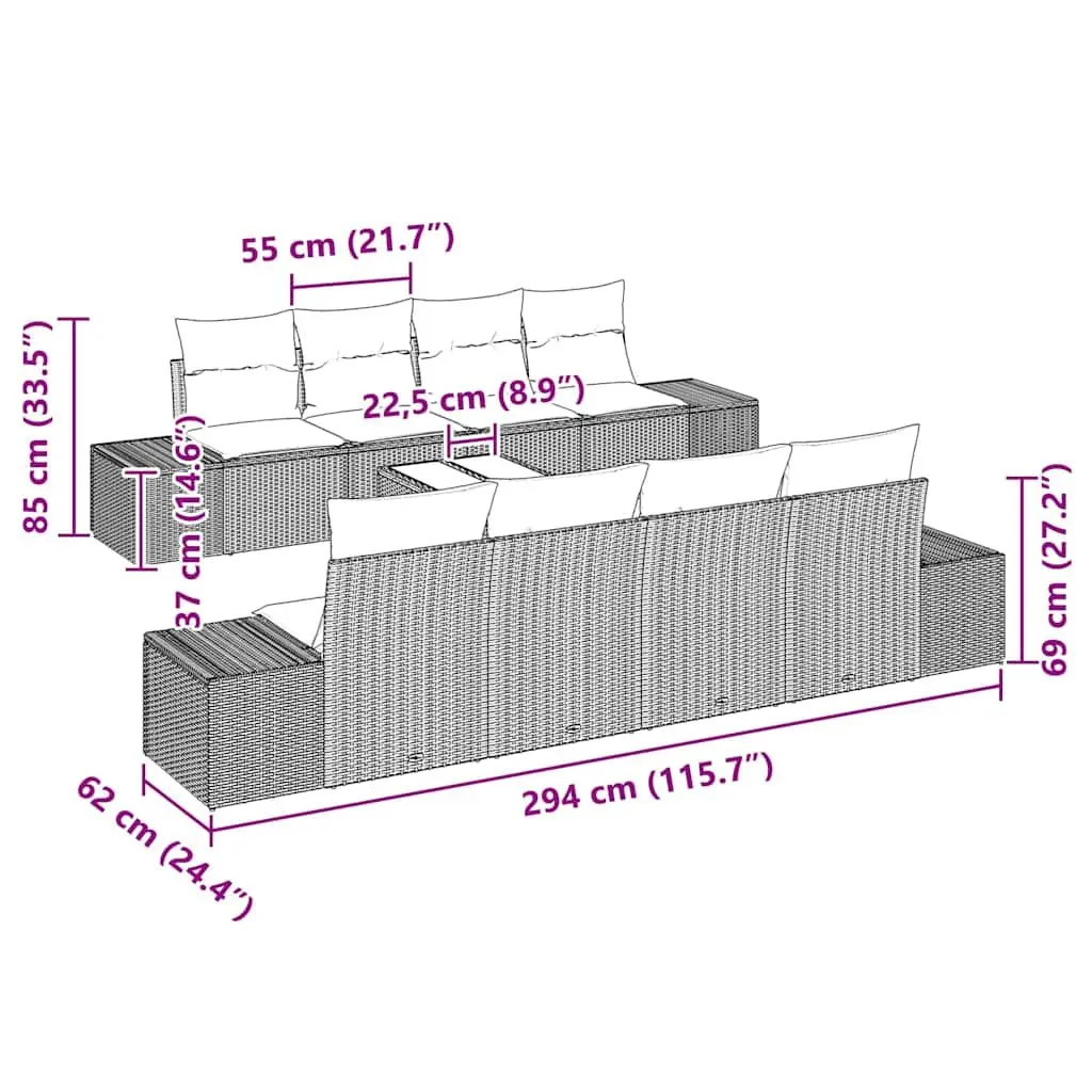 8-Piece Black Poly Rattan Garden Sofa Set
