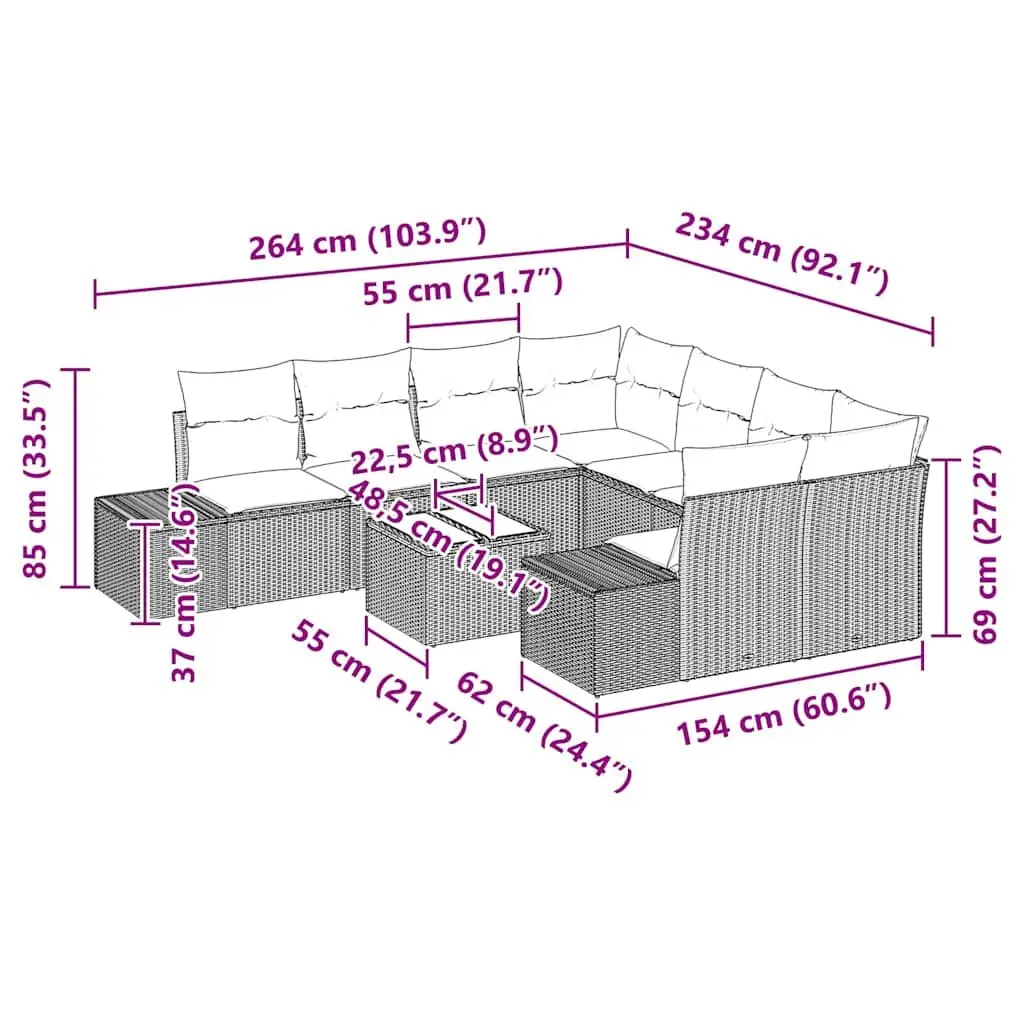 9 Piece Outdoor Sofa Set with Durable Rattan