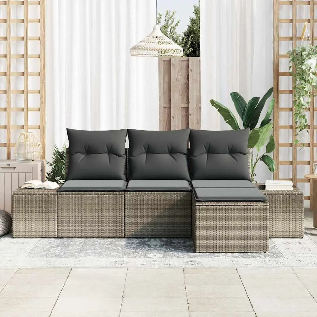 Garden Sofa Set Poly Rattan 4 Piece Outdoor Furniture Grey
