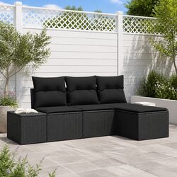 Black Modular Garden Sofa Set 4-Piece Outdoor Furniture