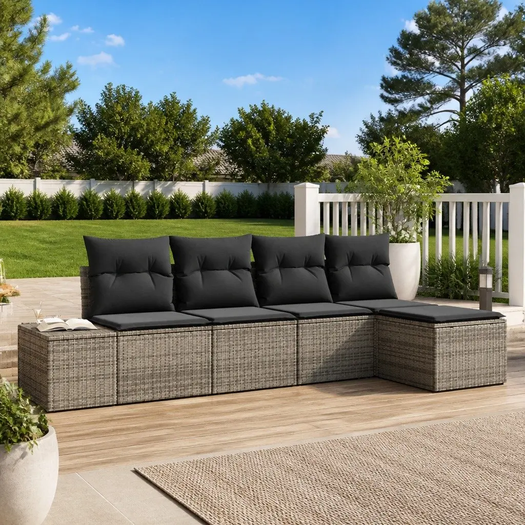 Outdoor Garden Sofa Set Poly Rattan 5 Piece Grey Modular Furniture
