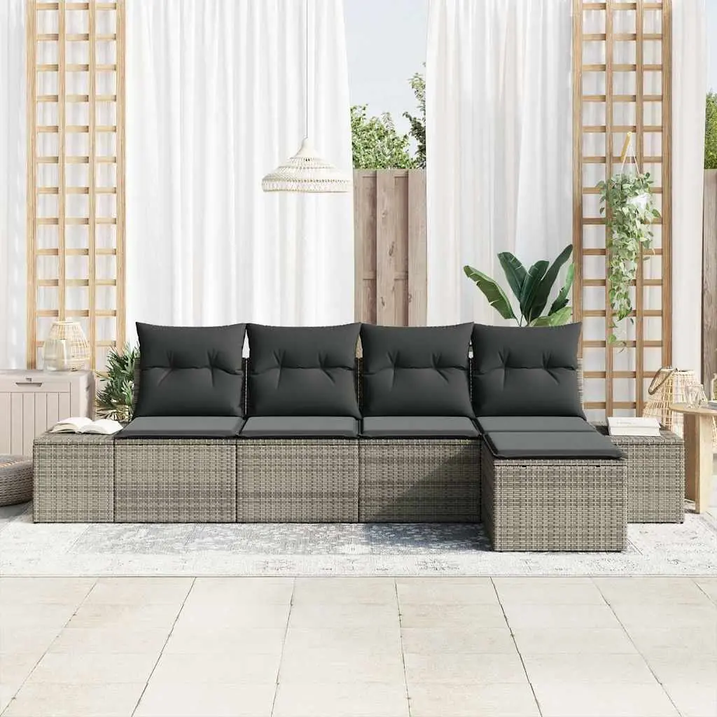 Outdoor Garden Sofa Set Poly Rattan 5 Piece Grey Modular Furniture