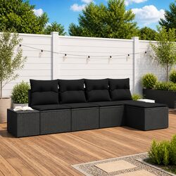 5-Piece Modular Rattan Garden Sofa Set with Storage
