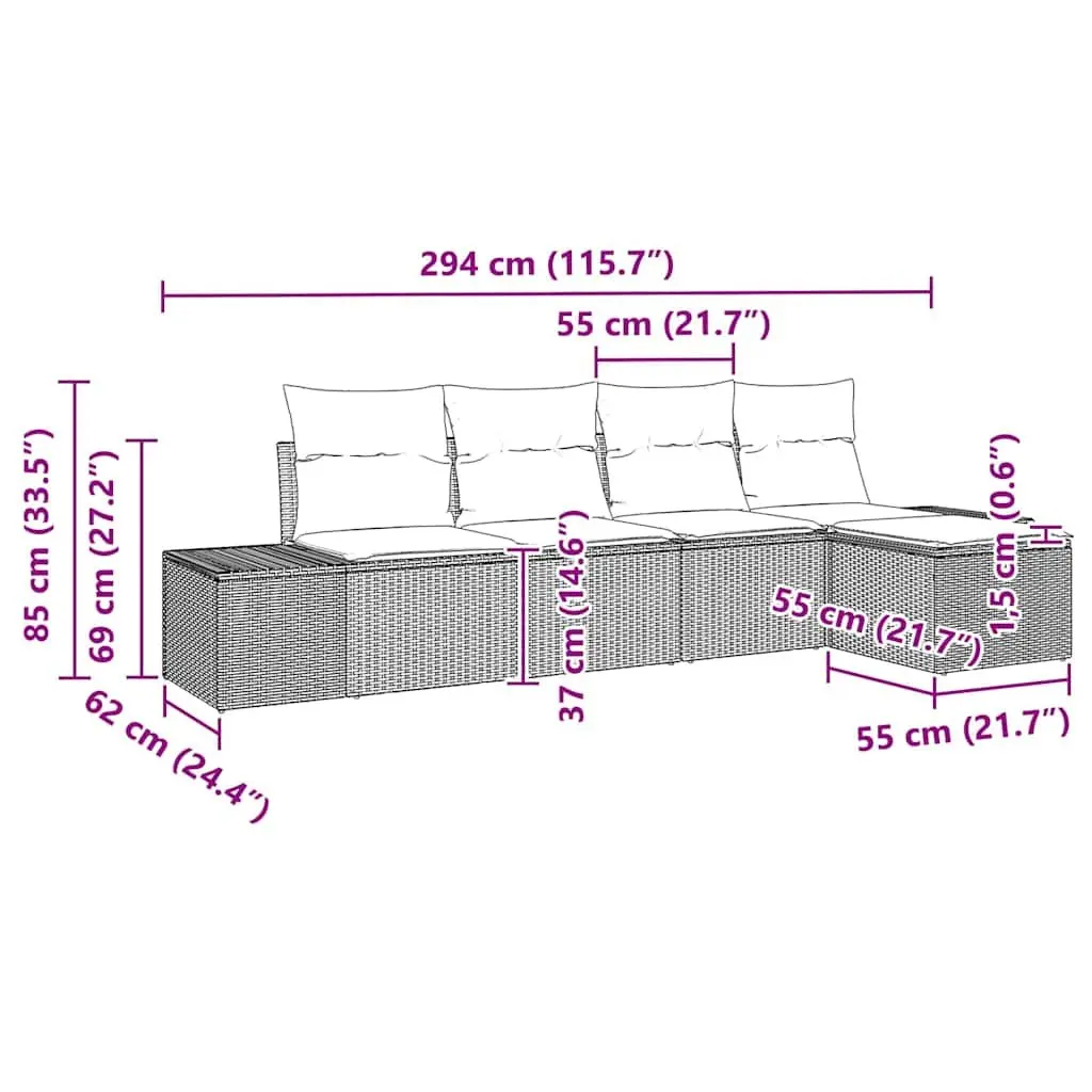5-Piece Modular Rattan Garden Sofa Set with Storage