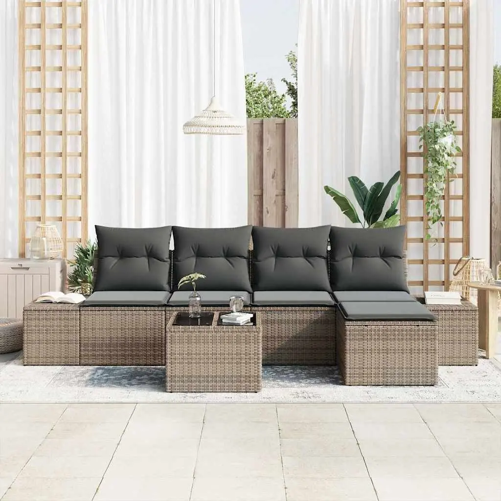 5 Piece Modular Light Grey Poly Rattan Garden Sofa Set