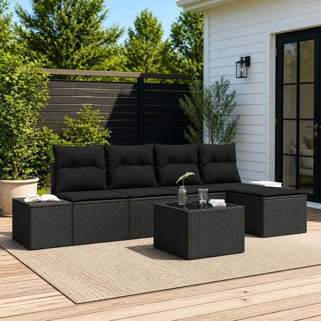 Modular Outdoor Garden Sofa Set 5 pcs Black Rattan