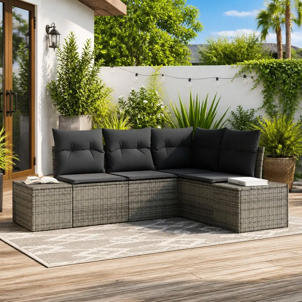 4-Piece Modular Garden Sofa Set in Grey Poly Rattan