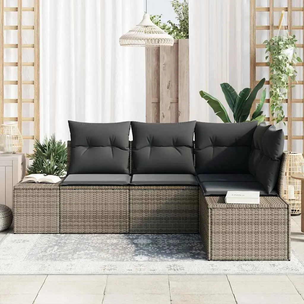 4-Piece Modular Garden Sofa Set in Grey Poly Rattan