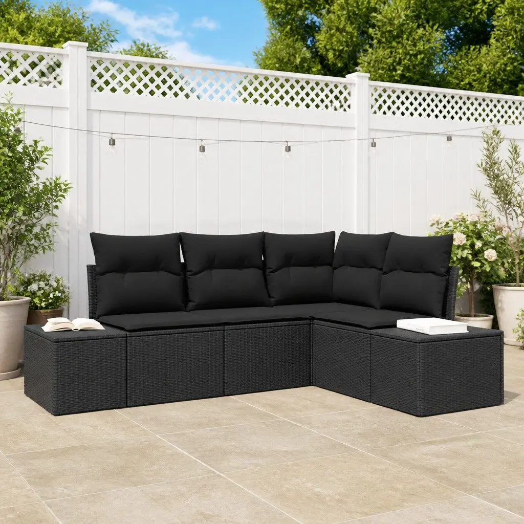 Modular Black Rattan Garden Sofa Set for Outdoor Spaces