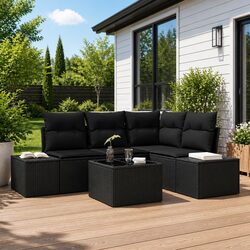 Modular Garden Sofa Set with Durable Storage Black Poly Rattan