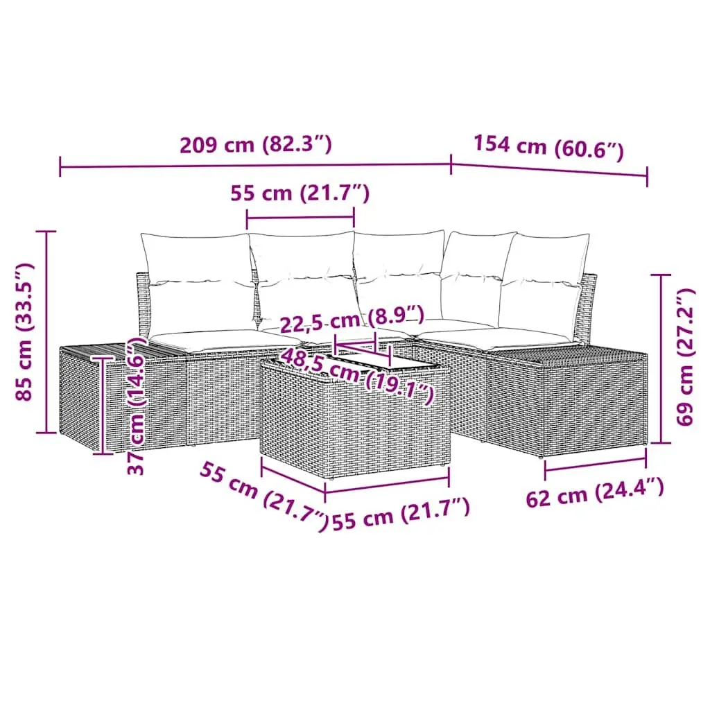 Modular Garden Sofa Set with Durable Storage Black Poly Rattan