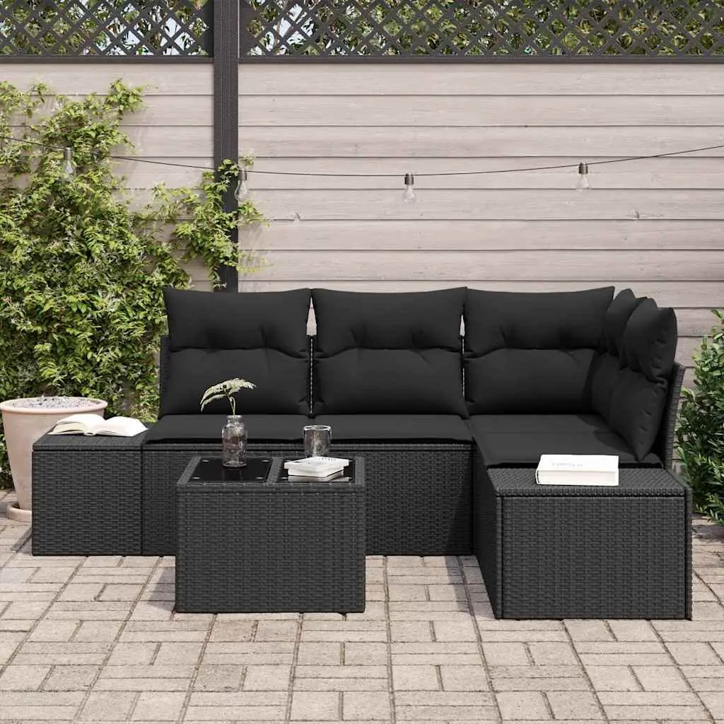 Modular Garden Sofa Set with Durable Storage Black Poly Rattan
