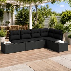 Modular Black Poly Rattan Garden Sofa Set 5 Pieces
