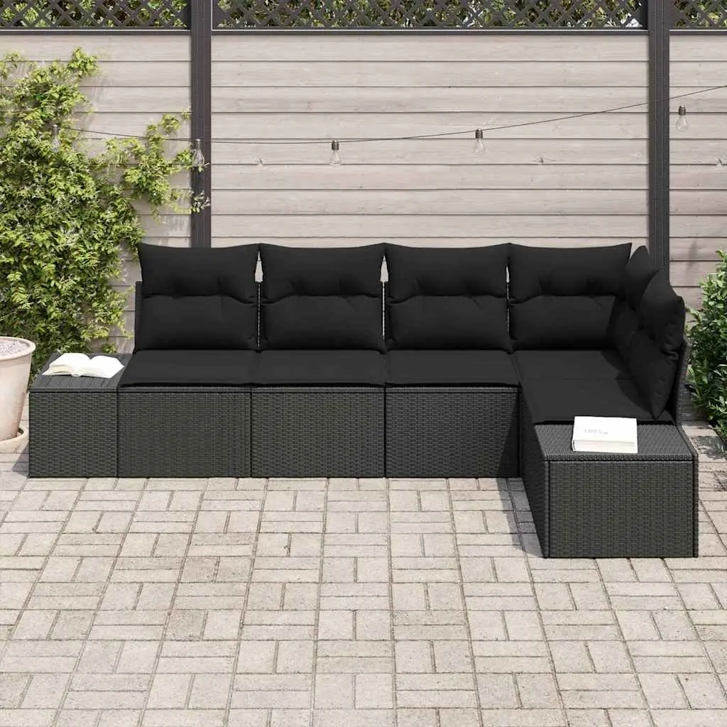 Modular Black Poly Rattan Garden Sofa Set 5 Pieces