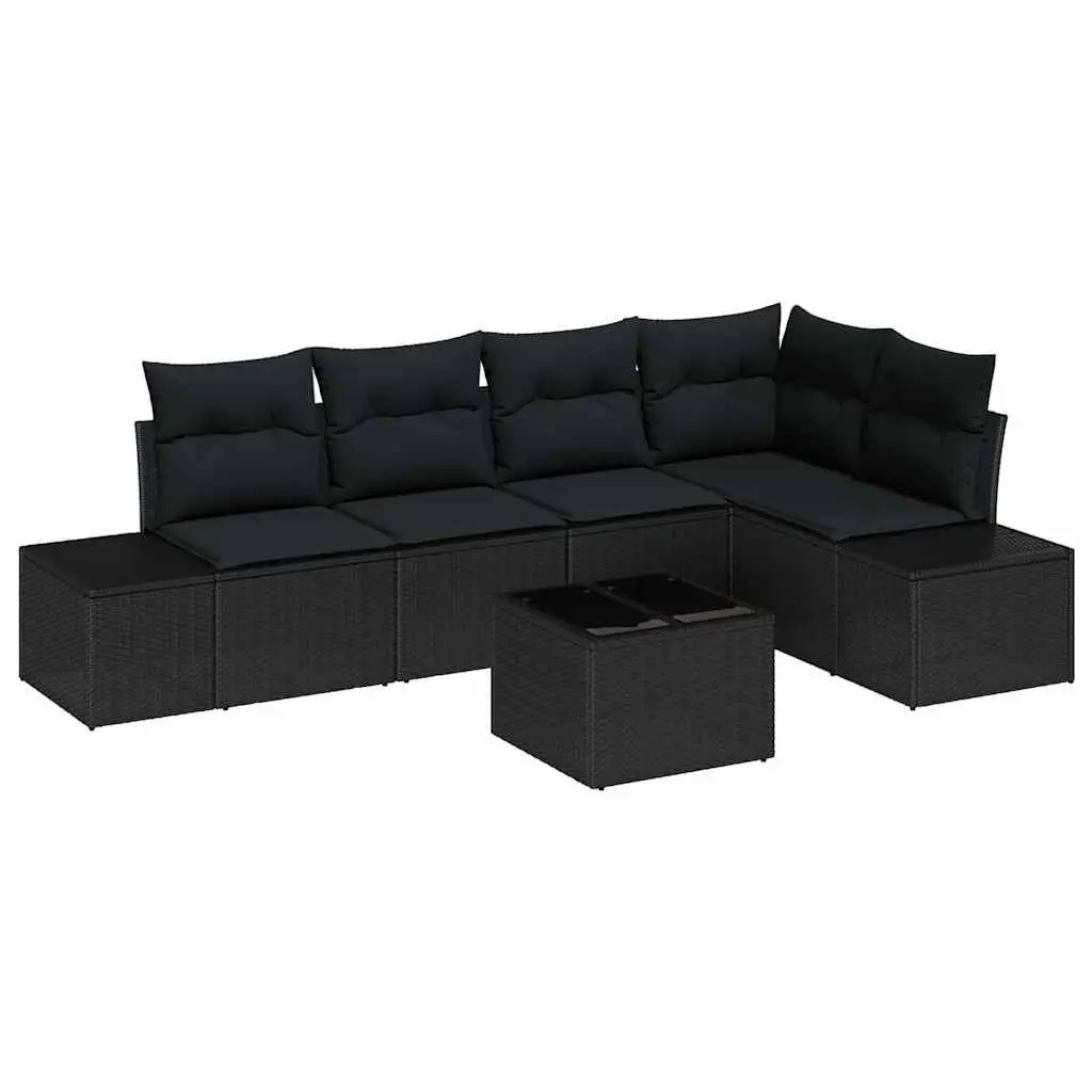 Garden Sofa Set Poly Rattan Solid Acacia Wood Modular Outdoor Furniture Black