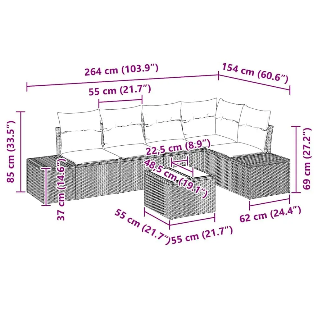 Garden Sofa Set Poly Rattan Solid Acacia Wood Modular Outdoor Furniture Black