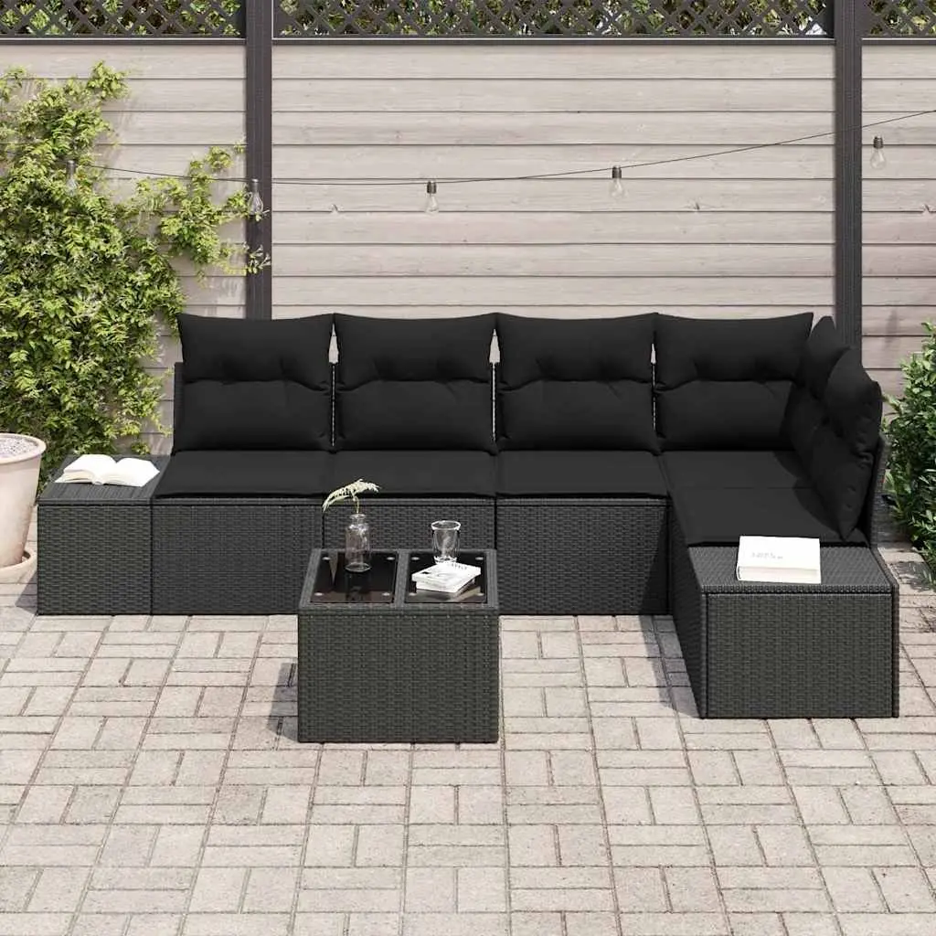 Garden Sofa Set Poly Rattan Solid Acacia Wood Modular Outdoor Furniture Black