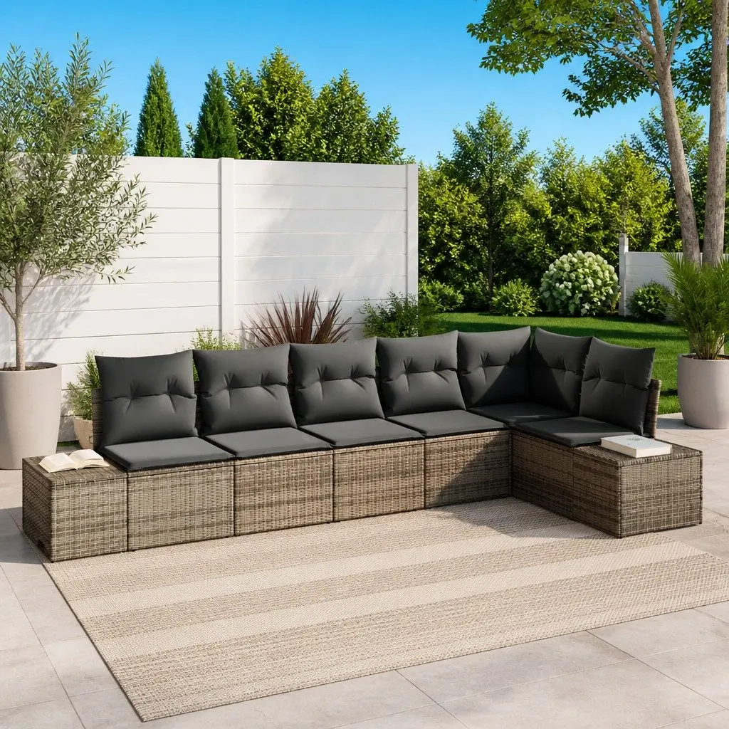 Garden Sofa Set Poly Rattan 6 Piece Grey