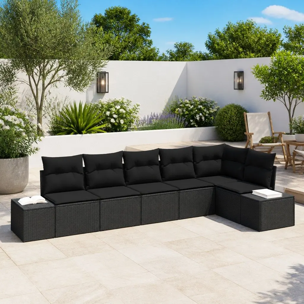 Black Poly Rattan Garden Sofa Set 6 Pieces