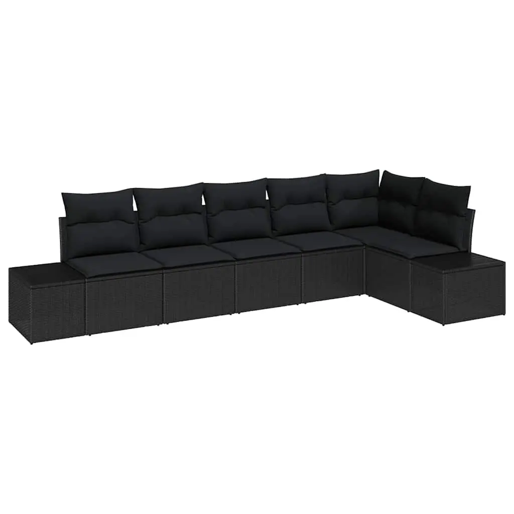 Black Poly Rattan Garden Sofa Set 6 Pieces