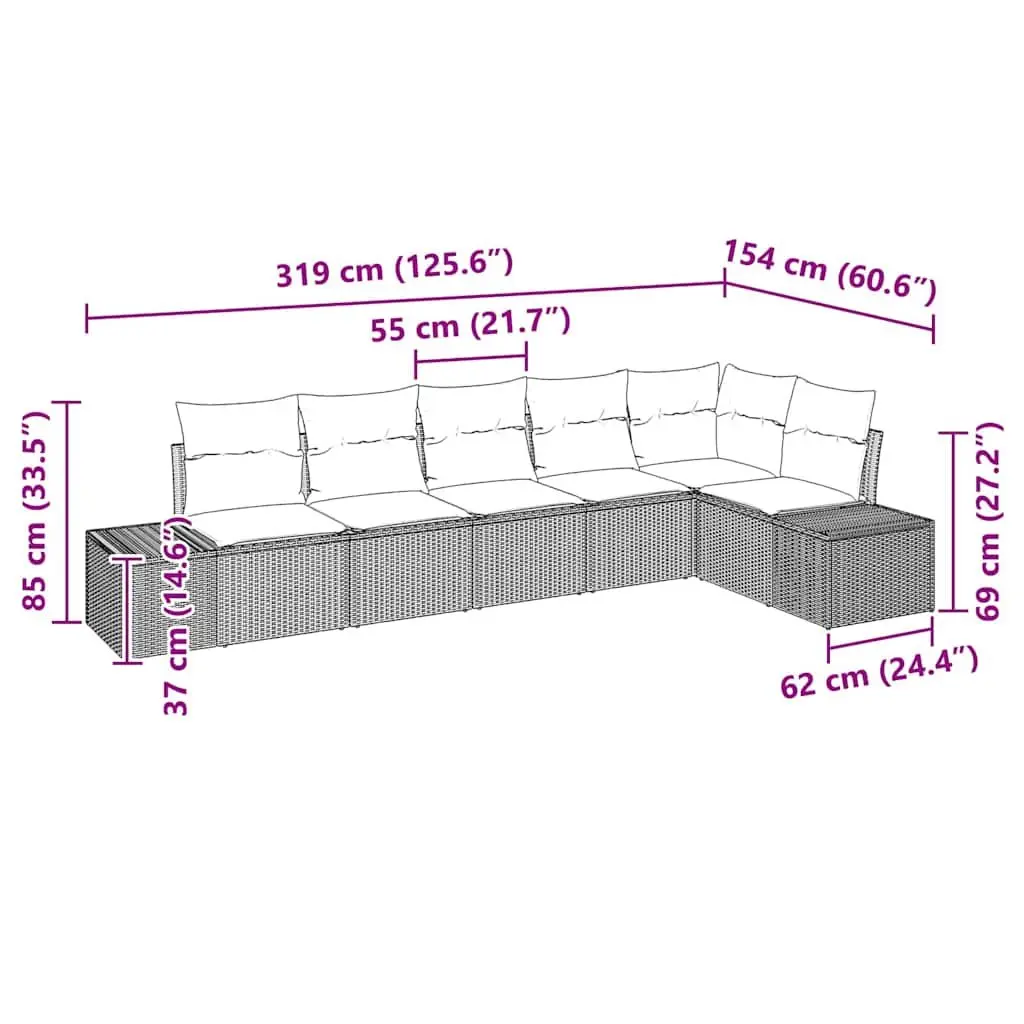 Black Poly Rattan Garden Sofa Set 6 Pieces