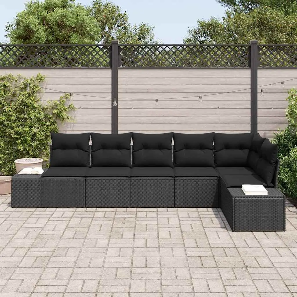 Black Poly Rattan Garden Sofa Set 6 Pieces