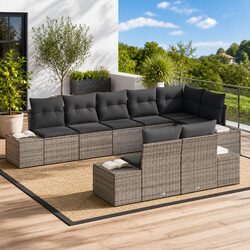 Modular 8-Piece Garden Sofa Set with Grey Poly Rattan