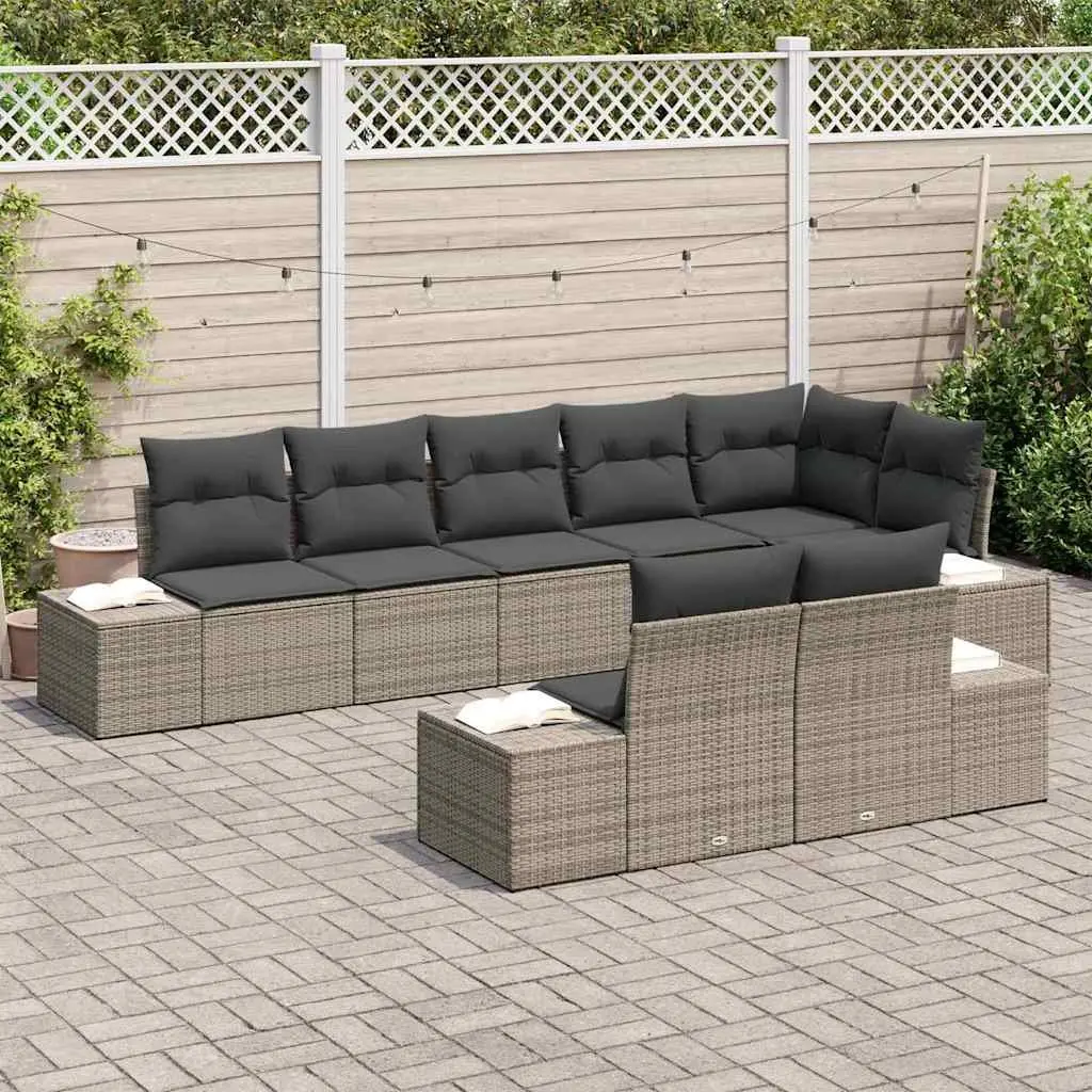 Modular 8-Piece Garden Sofa Set with Grey Poly Rattan