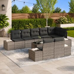 Grey Poly Rattan Garden Sofa Set with Storage Bag