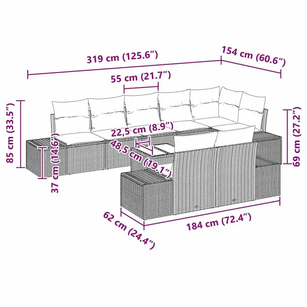 Grey Poly Rattan Garden Sofa Set with Storage Bag
