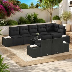 Modular Black Poly Rattan Garden Sofa Set with Storage Bag