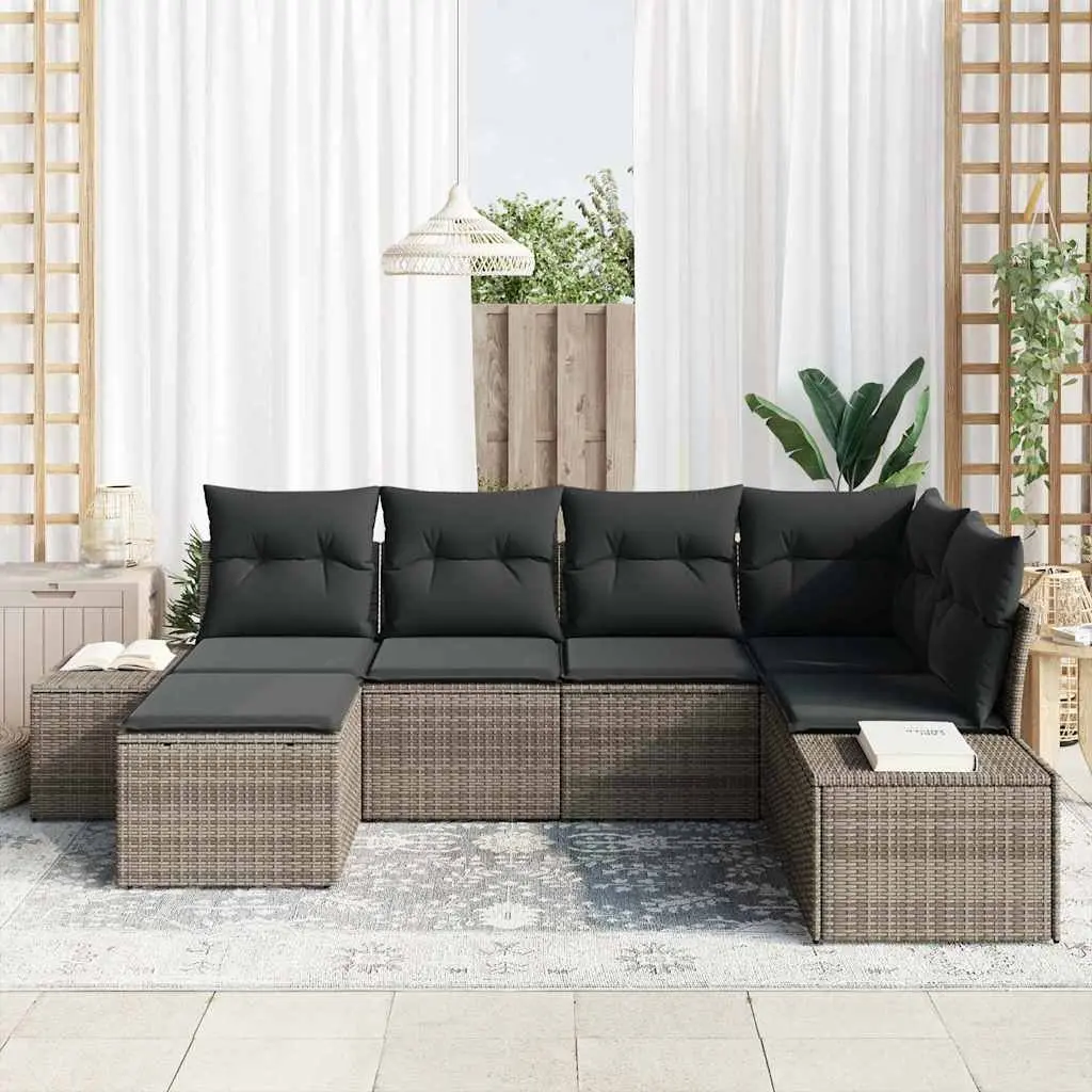 Outdoor Sofa Set 6 Piece Garden Lounge Furniture Grey Poly Rattan Modular