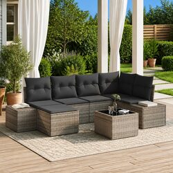 Stylish 6-Piece Modular Garden Sofa Set in Grey Rattan