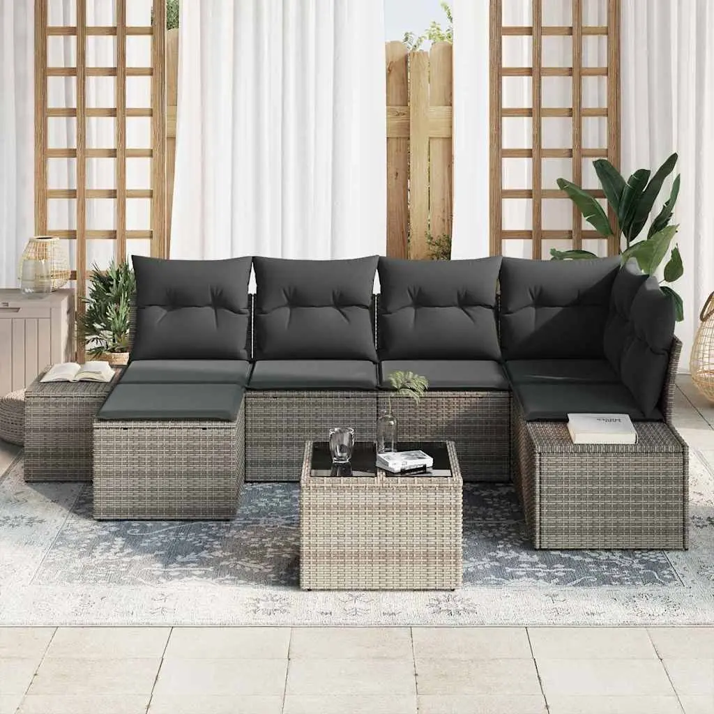 6-Piece Modular Garden Sofa Set in Grey Rattan