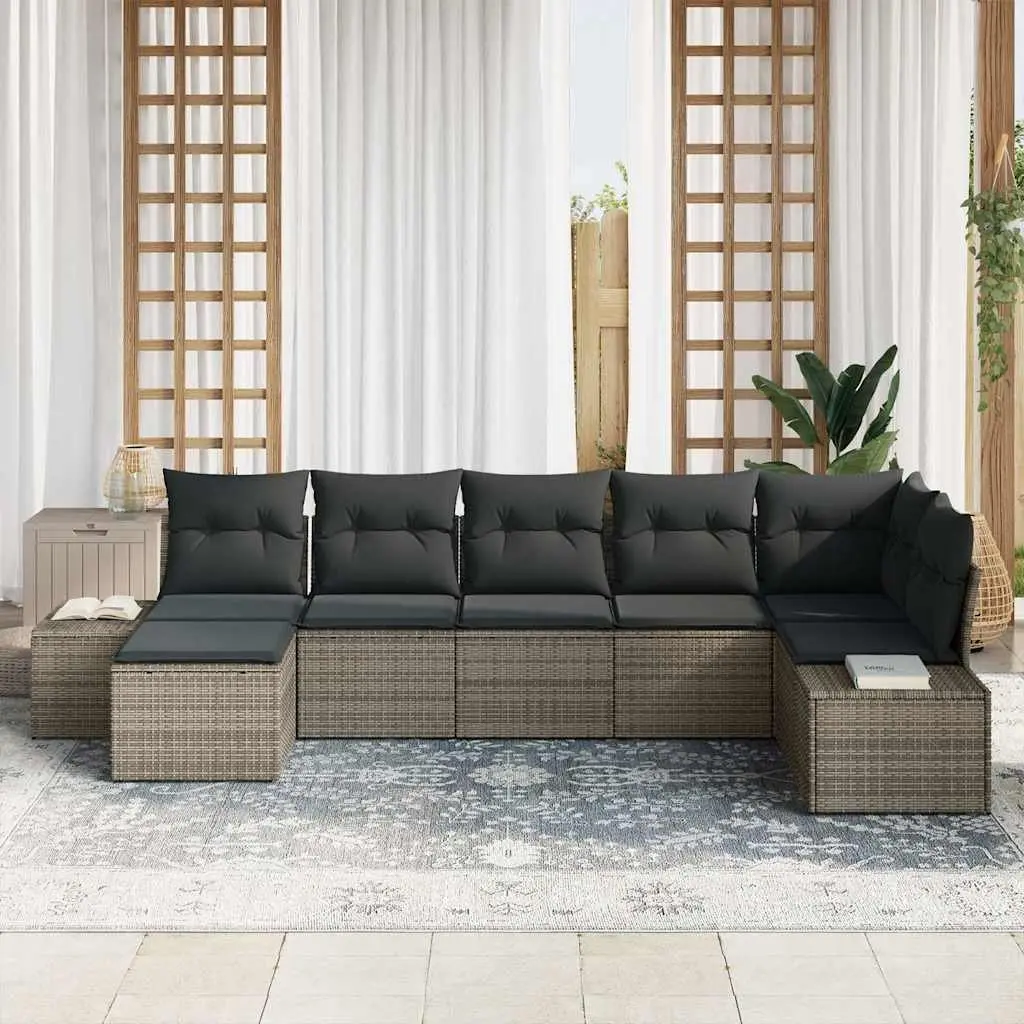 7-Piece Grey Rattan Modular Outdoor Sofa Set