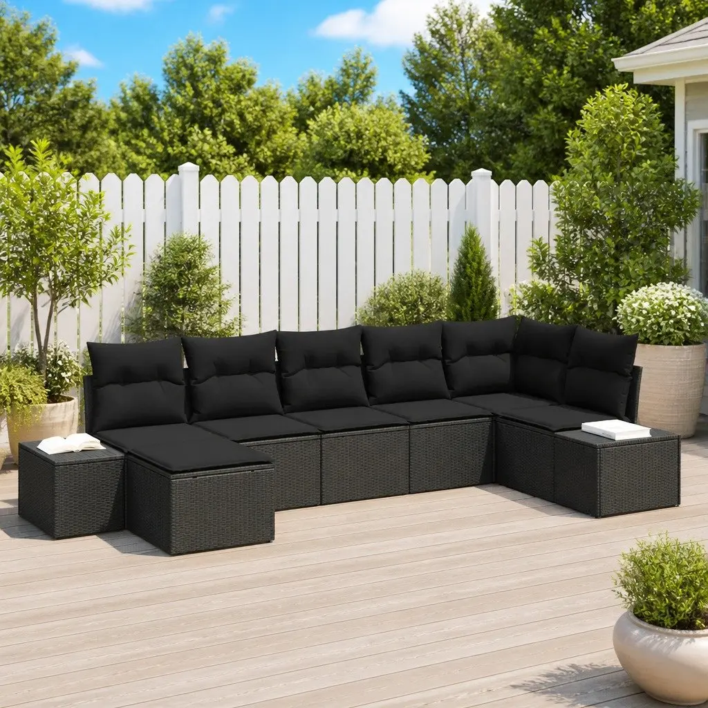 Modular Sectional Garden Sofa Set Poly Rattan 7 Piece Black