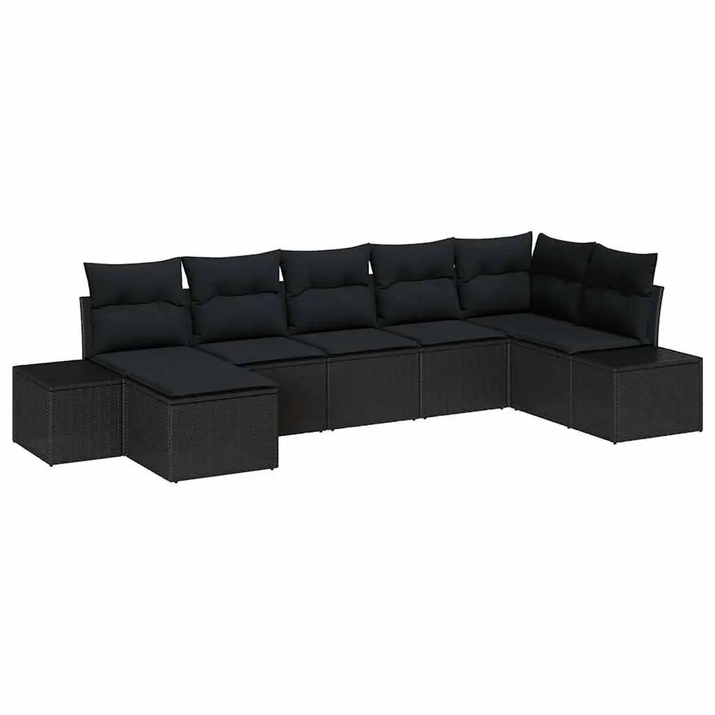 Modular Sectional Garden Sofa Set Poly Rattan 7 Piece Black