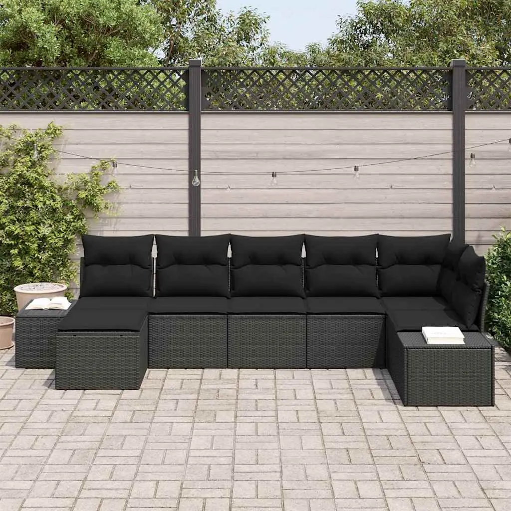 Modular Sectional Garden Sofa Set Poly Rattan 7 Piece Black