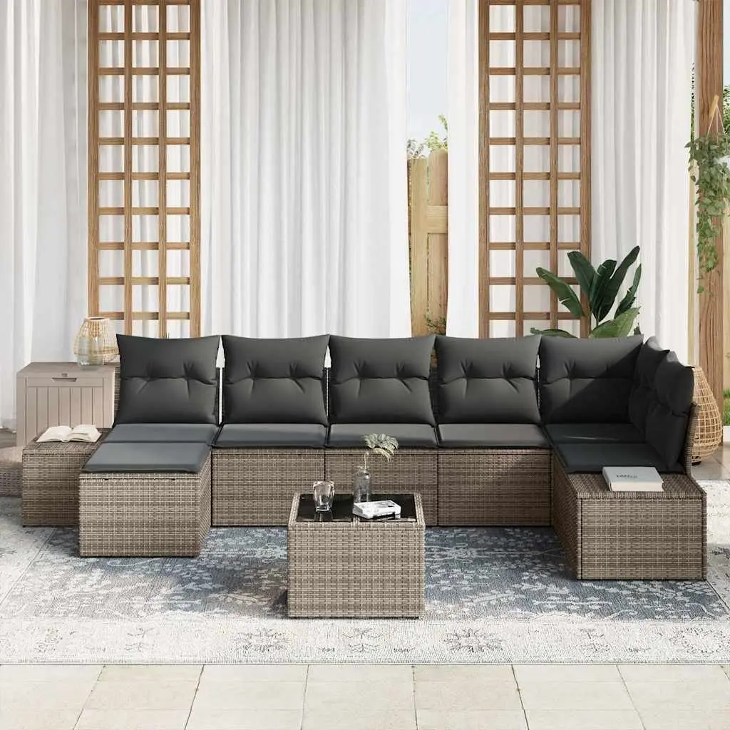 7-Piece Modular Garden Sofa Set with Cushions in Grey