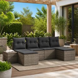 Durable Grey Poly Rattan 4-Piece Garden Sofa Set