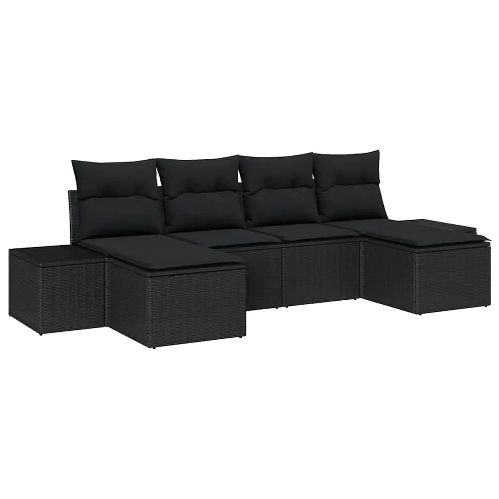 Garden Sofa Set Poly Rattan 4 Piece Black Outdoor Furniture with Cushions