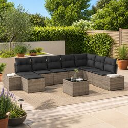 Stylish 8-Piece Modular Grey Poly Rattan Garden Sofa Set